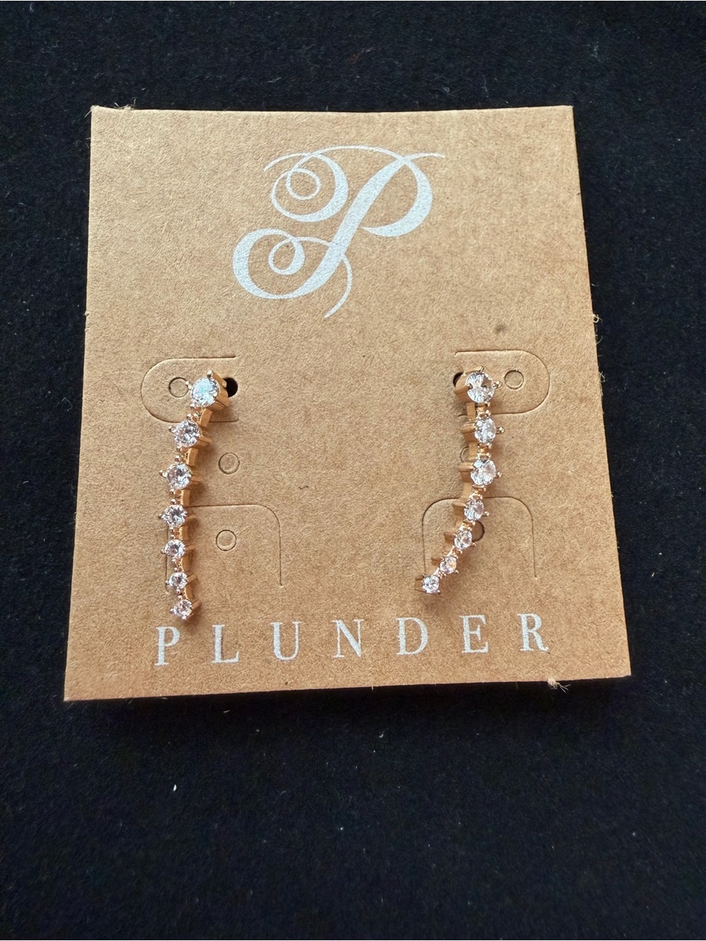 NWT. Plunder Gold Tone Ear Climbers with Clear Stones